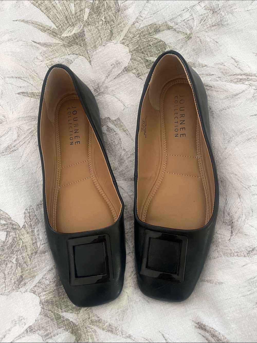 Journee Collection Black Square-Toe Slip-On Flats with Decorative Buckle